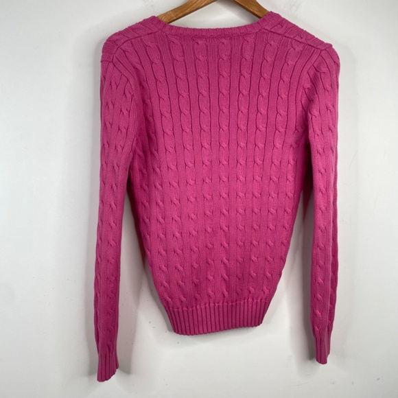 Ralph Lauren Cable Knit Sweater M Pink VNeck Pony Classic Old Money Tennis - Picture 3 of 8